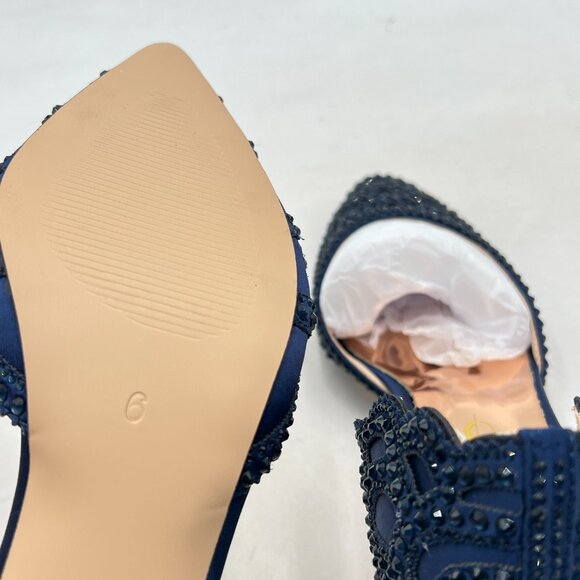 XYD Navy Elegant Pointed Toe D'Orsay Kitten Heel Rhinestone Studs Slip-On Pump - Picture 6 of 8